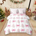 7 Pieces Cartoon Snowman Kids Comforter Full,Pink Bowknot Bow Tie Princess Toddler Bedding Set,Merry Christmas Xmas Bow New Year（Comforter+Fitted+Flat Sheet+2 Pillowcases+2 Throw Pillow Covers）