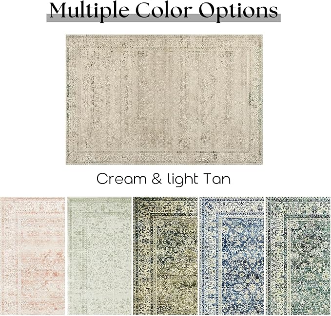 Boho Kitchen Rug Washable,2x3 Non Slip Farmhouse Neutral Small Area Rug for Bathroom Bedroom Indoor Entrway Ultra Thin Fit Under Door,Tan Brown and Cream Beige