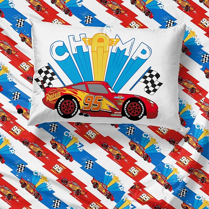 Sunny Side Up Disney Pixar Cars Lightning McQueen Full Sheet Set - 4 Piece Kids Racecar Bedding Set Includes Pillow Cover - Super Soft Microfiber Sheets