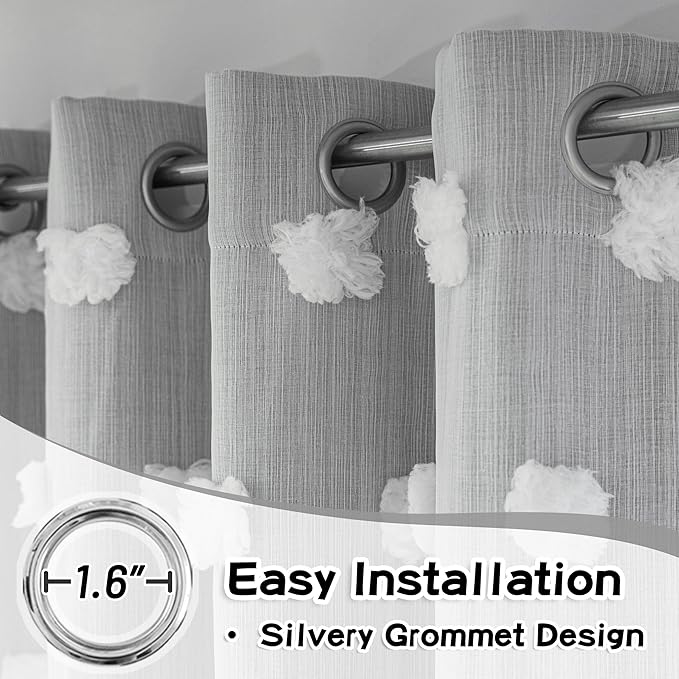 MYSKY HOME 95 Inch Long Living Room Curtains Double Layer Grey Blackout Curtains for Boys Bedroom White Pom Pom Sheer Curtains for Kids Room Darkening Grommet Top Nursery Window Panels 52 x 95 in