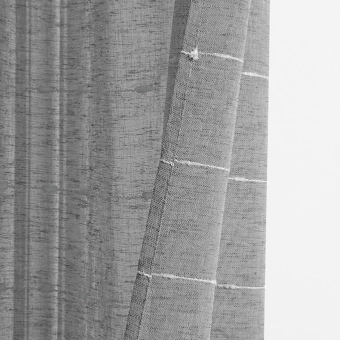 Lush Decor Farmhouse Textured Grommet Sheer Window Curtain Panel Pair, 38"W x 95"L, Dark Gray