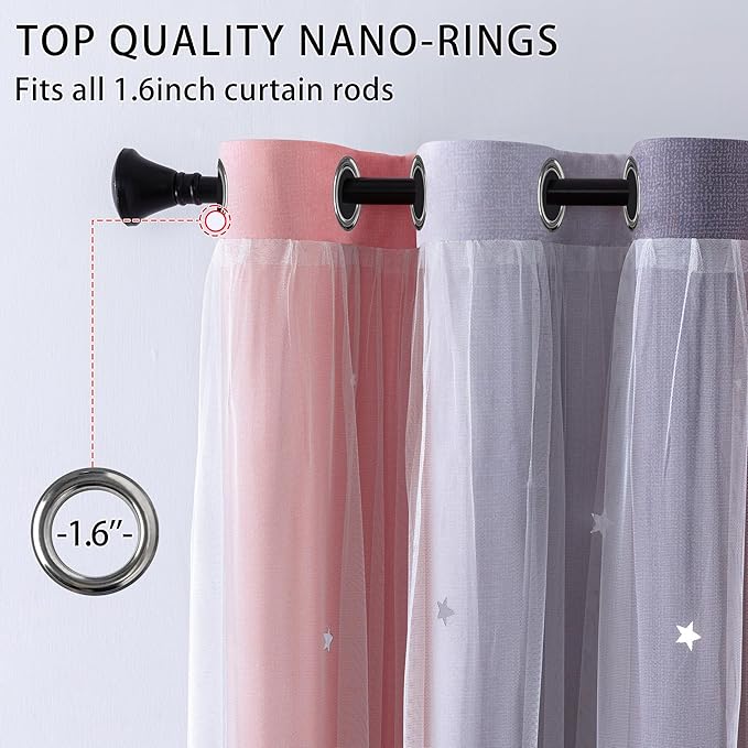 XiDi Grey and Pink Curtains 96 Inches Long for Girls Bedroom 2 Panels Set, Blackout Rainbow Grommet Curtains for Kids Room Decor, Unicorn Wall Decals Drapes for Little Girl Nursery 34 Inches Wide