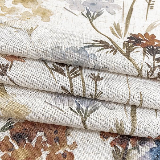 MYSKY HOME Floral Linen Curtains 84 inch Length 2 Panels Set Flower Patterned Semi Sheer Light Filtering Privacy Farmhouse Grommet Drapes for Living/Dining Room, Yellow, W52 x L84, Pack-2