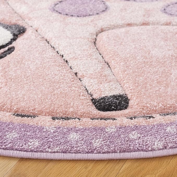 SAFAVIEH Carousel Kids Collection Area Rug - 4' Round, Blush Pink, Animal Design, Easy Care & Non-Shedding, Ideal for High Traffic Areas for Boys & Girls in Playroom, Nursery (CRK120U-4R)