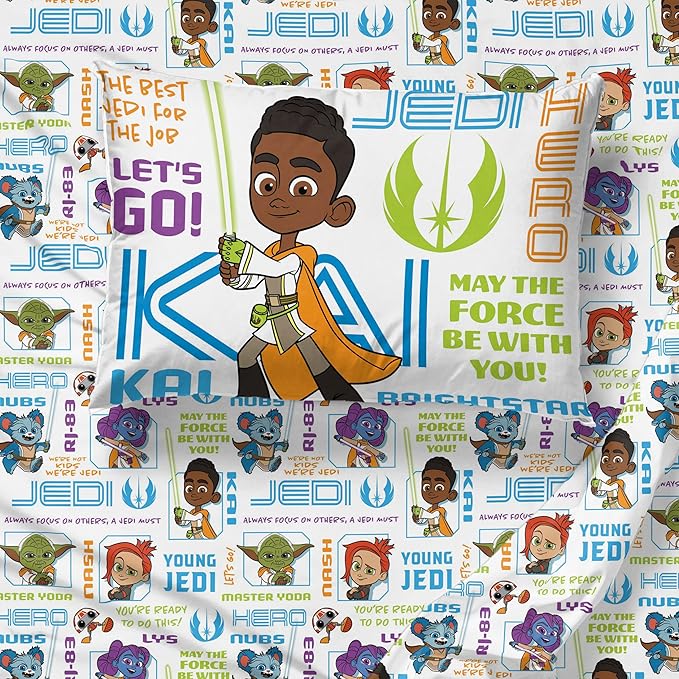 Star Wars Young Jedi Adventures Twin Sheet Set - 3 Piece Kids Bedding Set Includes Pillow Cover - Super Soft Yoda Microfiber Sheets