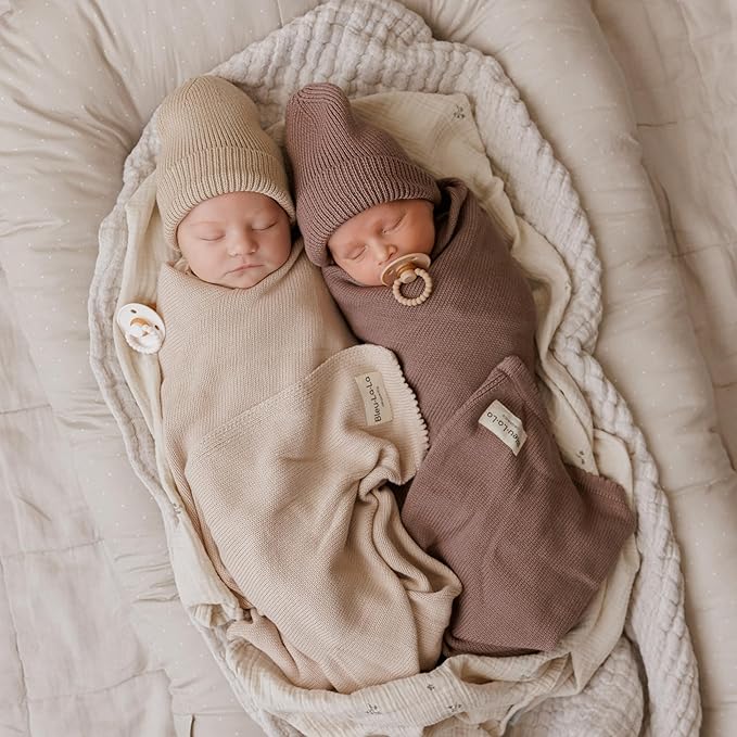 Luxe Collection 100% Organic Luxury Knit Baby Blanket + Hat Set (Oatmeal)