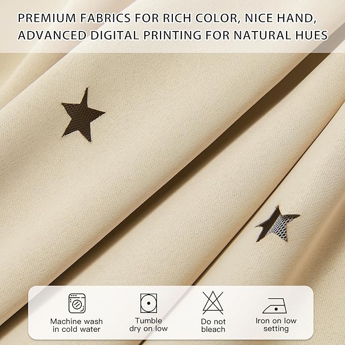 XiDi Biege Blackout Curtains 90 Inches Long for Bedroom Living Room 2 Panels Double Layer Curtains with Sheer Overlay Star Cut Out Wall Home Kid Girl Decor Thermal Grommet Window Drapes W34 X L90