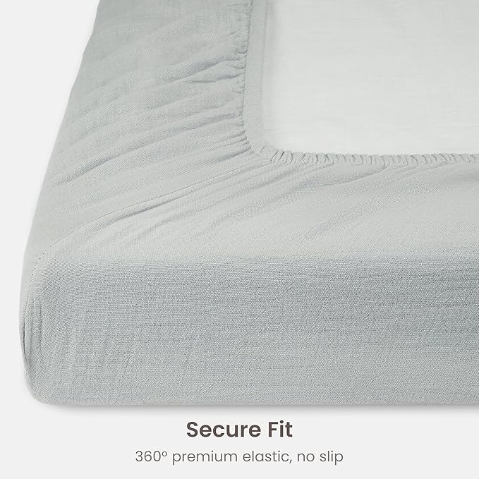 Bioweaves Organic Cotton Muslin Mini Crib Sheet, GOTS Certified Fitted Mini Crib Mattress Sheet, Extra Soft & Breathable for Toddler, Baby Boys & Girls, 38" x 24", 5 Inch Pocket, Hint of Mint