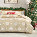 Amélie Home Christmas Comforter Set Queen, Beige Snowflake Comforter, Fluffy Fleece Comforter Set, Super Soft &Fluffy Plush Bedding Set for Winter, 3 Pieces, 1 Soft Comforter and 2 Pillow Shams