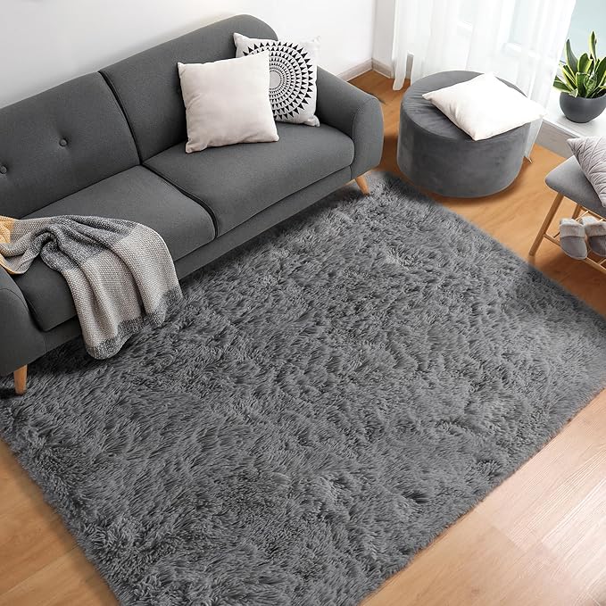 ONASAR Grey 3x5 Rugs for Bedroom, Fluffy Washable Gray Bedside Area Rug, Ultra Soft Shaggy Fuzzy Plush Small Floor Carpets for Living Room College Dorm Teen Kids Boys Home Decor Aesthetic
