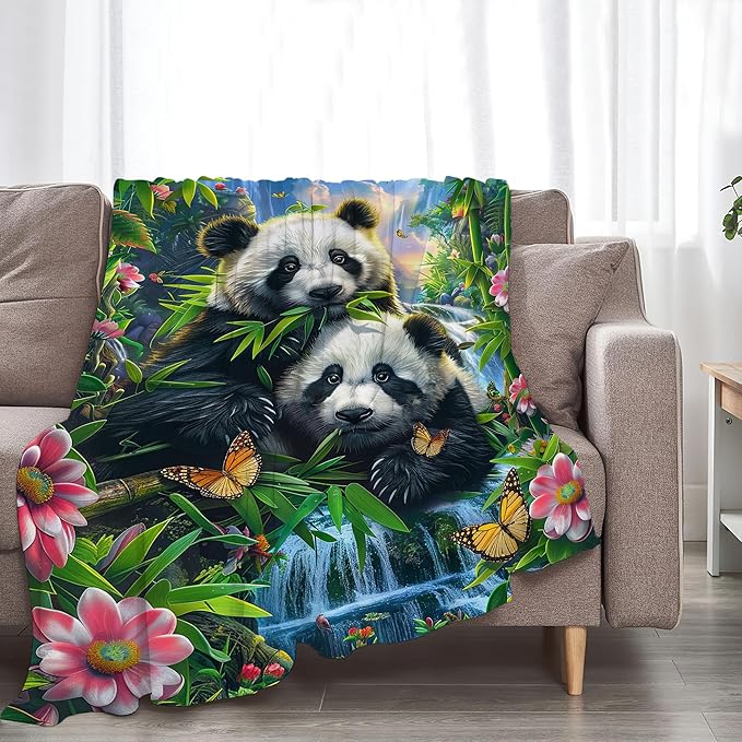 Panda Blanket Funny Pandas Gifts for Girls Boys Woman Kids Cute Panda Lover Bear Throw Blankets Soft Warm Fleece Flannel Plush Blankets for Bed Sofa Couch 60"x80"