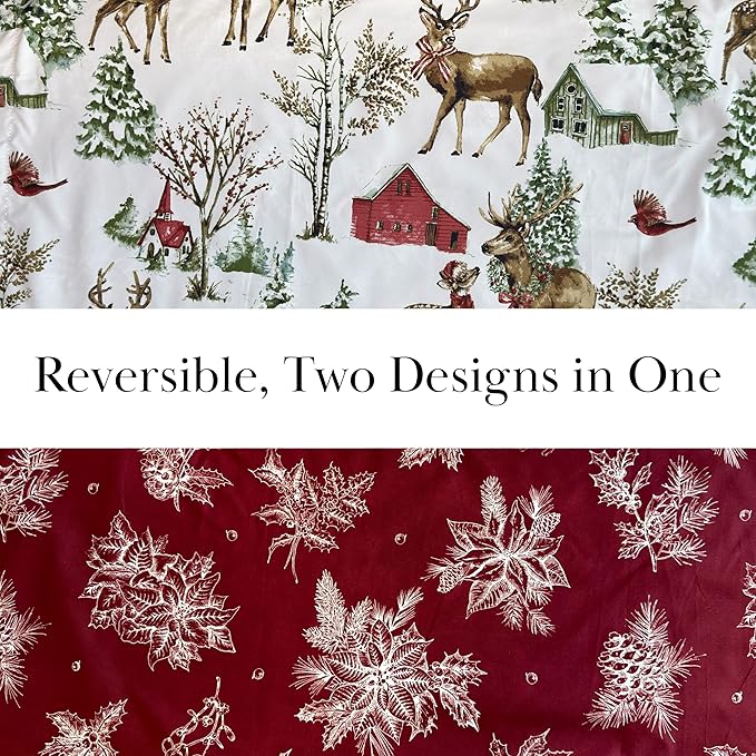 Southshore Fine Living, Inc. 5-Piece Reversible Christmas Comforter Set Twin/XL, Oversized Twin Christmas Bedding, Holiday Bedding, Winter Comforter, 2 Throw Pillows, 2 Shams - White Christmas