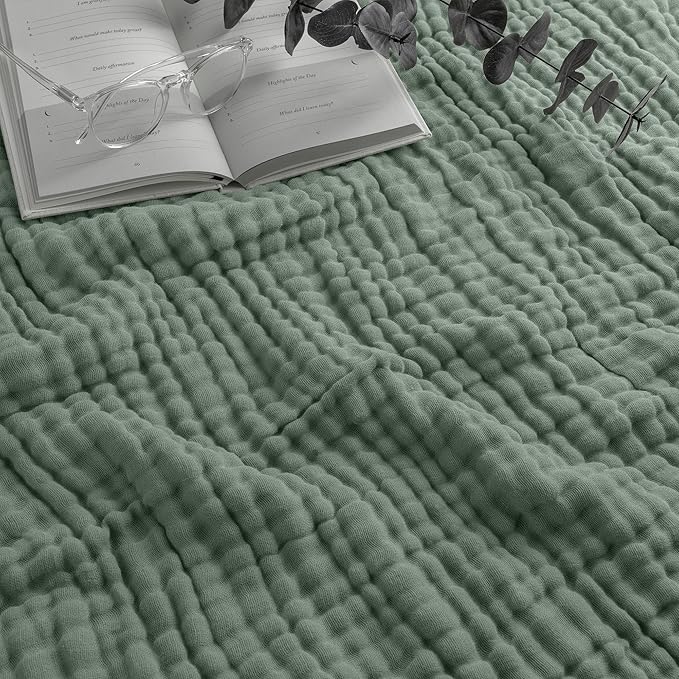 Comfy Cubs Muslin Blanket for Adults Queen 90" x 90" - 6 Layer Soft, Breathable & Lightweight Muslin Adult Blanket - Machine Washable & Designed in The US Bedding for All Seasons - Fern