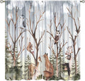 Forest Curtains, Cartoon Woodland Animals Tree Birds Moose Rabbit Mushroom Print Pattern Kids Bedroom Window Treatments Curtains 52x84in, Style-8