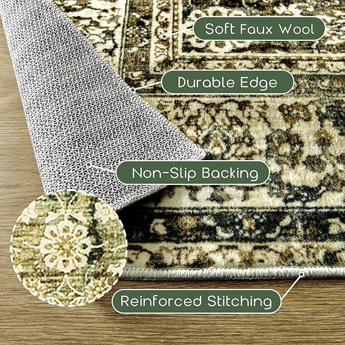 Olive and Tan Boho Front Door Mat for Indoor Entrance Washable Non Slip Cute Vintage Floral Aesthetic Area Rugs for Entryway Entry 4x6