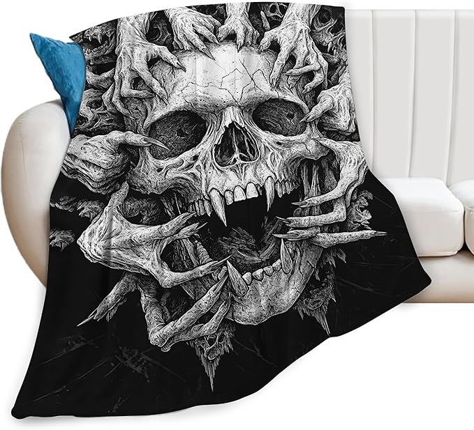 Skull Blanket for Girls Boys Horrible Gothic Throw Blankets Soft Cozy Warm Fuzzy Fleece Cool Black White Bedding Flannel Throws Stuff Gifts for Skull Lovers Kids Men Women Bedroom Decor 50"x40"