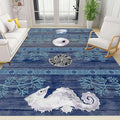 Nautical Living Room Rug, 3x5ft, Ocean Theme Conch Shell Seahorse Indoor Rugs, Beach Waterweed Kitchen Decor Mats, Durable Shed Resistant Cozy Easy Clean Carpet for Bedroom Family