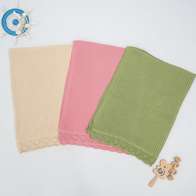 Baby Knit Blanket, 100% Cotton Waffle Patterns, Soft, Cozy, Lightweight Swaddle for Newborn & Infant Swaddling Beige Neutral, Perfect Baby Shower Ideas Red 30x40
