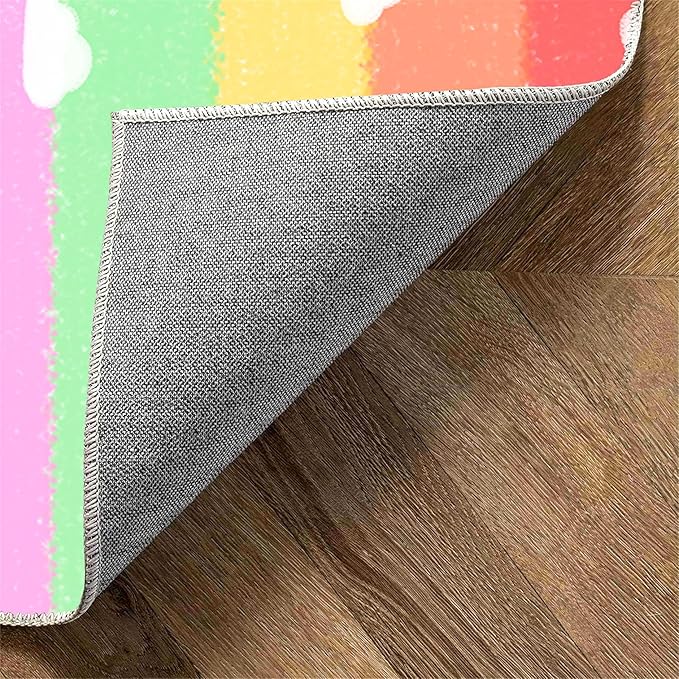 Soft Rainbow Area Rugs Girl's Bedroom Fluffy Colorful Rugs Cute Floor Mats Furry Children's Play Mats White Cloud Rainbow Prints Living Room Kids Room Nursery Home Decor 4x5ft