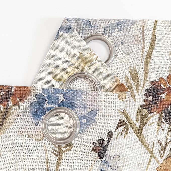 MYSKY HOME Floor to Ceiling Linen Floral Curtains 95 Inch Length 2 Panels Set Semi Sheer Light Filtering Farmhouse Flower Print Patterned Window Grommet Curtains for Living/Dining Room, Yellow, 2 Pcs