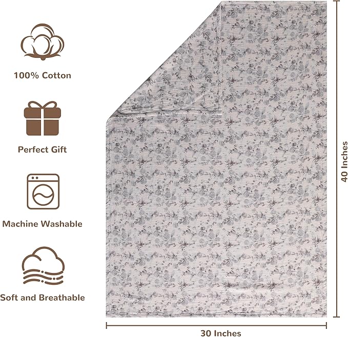 NTBAY 2 Layer Muslin Cotton Baby Swaddle Blanket, 30x40 Soft and Breathable Receiving for Newborns and Infants, Perfect for Crib, Stroller, Travel, Lightweight Nursery Blanket, Vintage Bloom