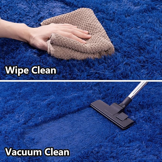 Navy Blue Fluffy Rugs 9x12 Living Room - Super Soft Fuzzy Shag Rug Non Slip Large 9 by 12 Area Rug for Bedroom
