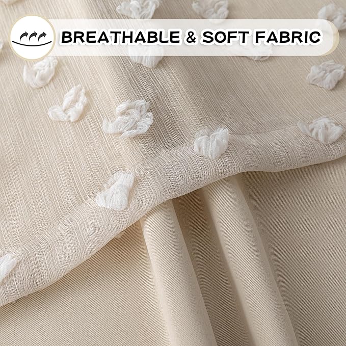MYSKY HOME Double Layer Curtains for Girls Bedroom Kids Curtain Beige Pom Pom Sheer Window Curtains 2 Panels Beige Curtains Grommet Room Darkening Solid Nursery Curtains 63 Inches Length, W52 X L63