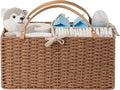 HBlife Large Baby Diaper Caddy Organizer, Paper Rope Storage Baskets Nursery Bin with Removable Divider, Portable Car Organizer for Diapers, Baby Shower Gifts, Newborn Essentials Must Haves