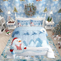 Manfei Snowman Comforter Set Twin Size, Xmas Deer Trees Print Quilt Set with 1 Pillowcase, Winter Snowflake Merry Christmas Bedding Set 2pcs for Kids Boys Girls Bedroom Decor