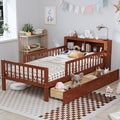 Wood Twin Size Platform Bed with Safety Fence for Kids Boys Girls, Platform Bed Frame with Practical Headboard and 2 Under-Bed Drawers, Sturdy Slats Support (Walnut-3.15)