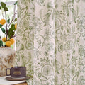 jinchan Linen Floral Curtains for Living Room with Printed Flower 63 Inches Long Light Filtering Farmhouse Window Treatment Vintage Short Drapes Back Tab Rod Pocket 2 Panels Green on Beige