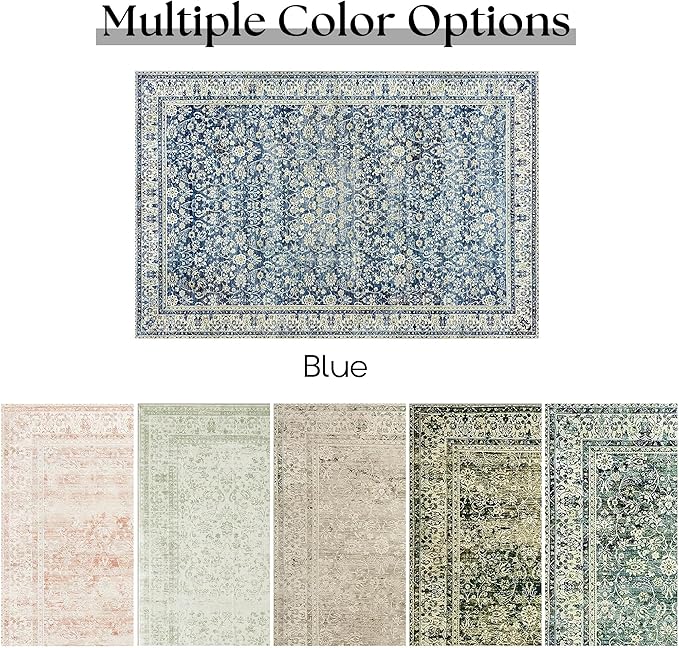 Blue Boho Front Door Mat for Indoor Entrance Washable Non Slip Cute Vintage Floral Aesthetic Area Rugs for Entryway Entry 4x6