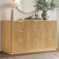 win2win 9 Drawer Dresser, Mid Century Modern Dresser with Storage, 55" Wide Fluted Chest of Drawers with Faux Marble Top, Dressers TV Stand, Drawers Organizer for Bedroom, Living Room, Hallway, Oak