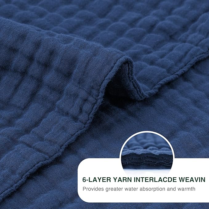 Love's cabin 6 Layer 100% Cotton Muslin Blanket, 60"x80" Twin Muslin Blanket for Couch Bed, Lightweight and Breathable Cotton Gauze for Adult, Dark Blue