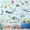 LiveGallery Ocean Life Wall Decals Under The Sea Wall Stickers Whale Jellyfish Clownfish Sea Turtle Cuttlefish Shell Seaweed Conch Coral Wall Decorations for Kids Bedroom Living Room Nursery