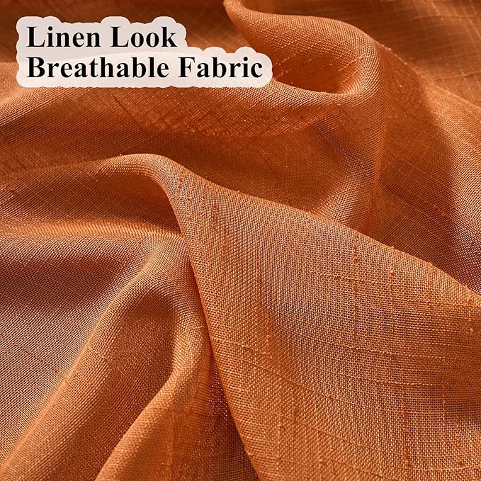 Burnt Orange Curtains Sheer 90 Inches Long, Rustic Linen Look Textured Light Filtering Drapes Decor, Western Boho Transparent Window Treatments, Pinch Pleat Curtain with Hooks