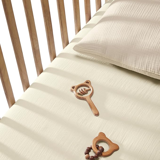 Bioweaves Organic Cotton Muslin Crib Sheet, GOTS Certified Fitted Crib Mattress Sheet, Extra Soft & Breathable for Toddler, Baby Boys & Girls, 52" x 28”, 8 Inch Pocket, Natural