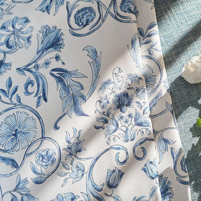 jinchan Floral Blackout Curtains for Bedroom Living Room 84 Inches Length Farmhouse Curtains Room Darkening Vintage Drapes Traditional Rod Pocket Window Treatment 2 Panels Set Blue on Beige