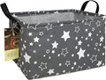 HUNRUNG Rectangle Storage Basket Cute Canvas Organizer Bin for Pet/Children Toys, Books, Clothes Perfect for Rooms/Playroom(REC-Grey star)