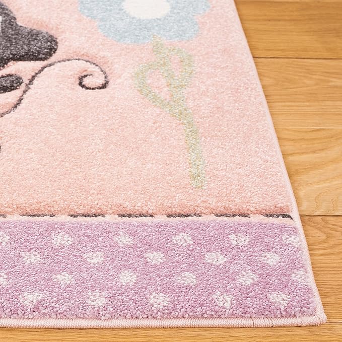 SAFAVIEH Carousel Kids Collection Area Rug - 4' x 6', Blush Pink, Animal Design, Ideal for High Traffic Area for Boys & Girls in Playroom, Nursery, Bedroom (CRK120U-4)