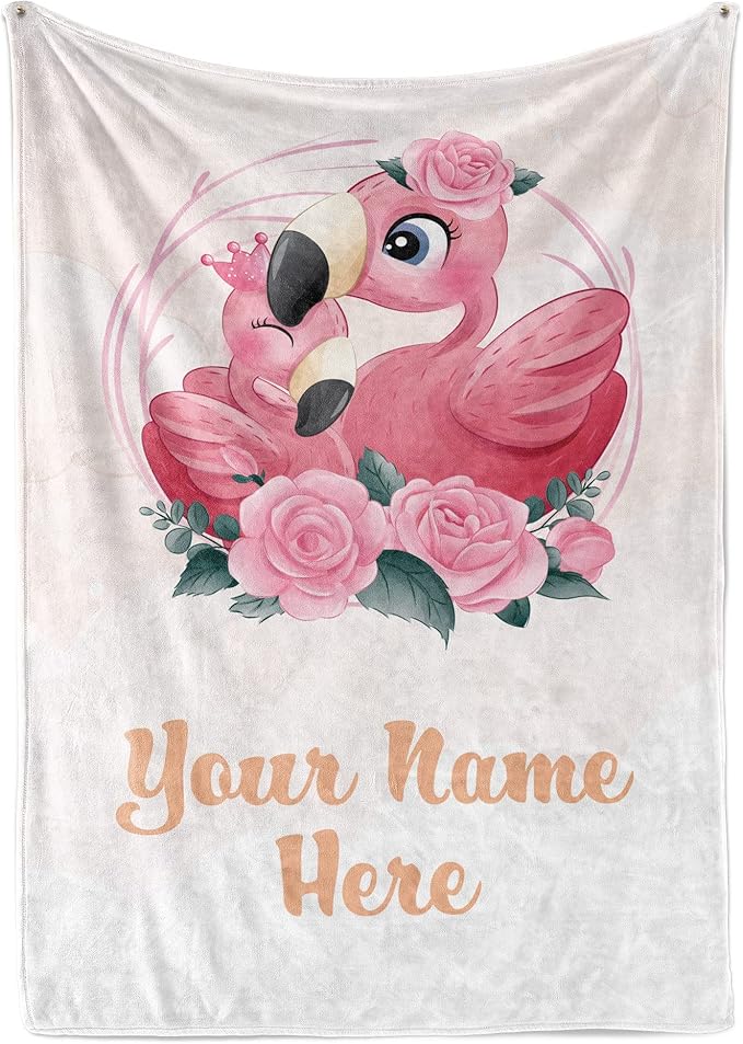Personalized Baby Blankets with Name | Custom Flamingo Newborn Blanket for Baby Girl and Baby Boy | Unisex Warm Soft Fleece Swaddle Blanket Minky | (Flamingo, Fleece 50"x60")