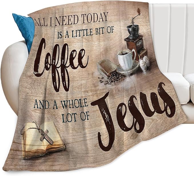 Christian Coffee Jesus & Coffee Throw Blanket - Religious Gift for Women, Men, Kids & Adults - Soft, Warm, Cozy Fleece Blanket for Couch, Sofa, Bed - 60"x50"