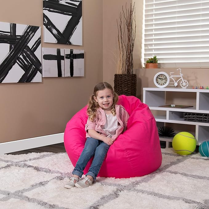 EMMA + OLIVER Small Solid Hot Pink Bean Bag Chair for Kids and Teens