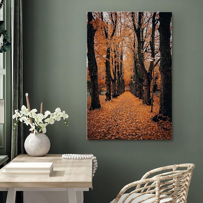 SIGNWIN Canvas Wall Art Orange Autumn Garden Path Nature Forest Photography Realism Rustic Scenic Dramatic Multicolor Cool for Living Room - 16"x24" inches