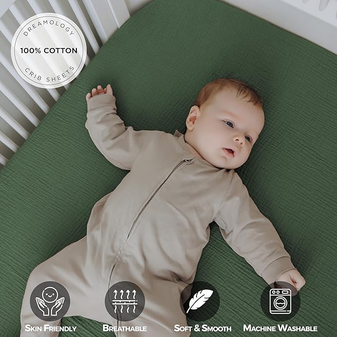 Dreamology Mini Muslin Crib Sheets,100% Cotton Crib Sheets,Muslin Cotton Crib Sheet Fitted for Girls and Boys, Pack and Play Sheets, 24x38 Mini Crib Sheet | Green and Light Green