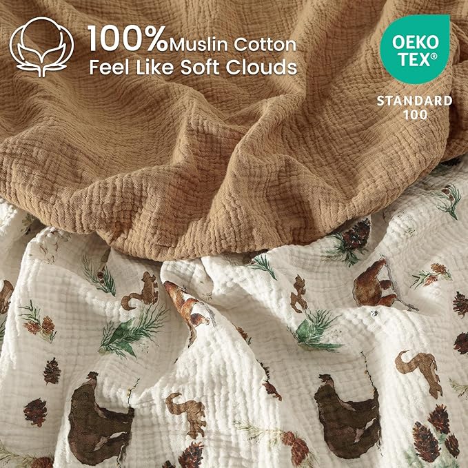 david's kids Muslin Mini Crib Sheets, 2 Pack Cotton Pack N Play Sheets for Boys, Soft Breathable Baby Sheets Fit Pack N Play, Playard and Mini Crib Mattresses, Woodland Animal