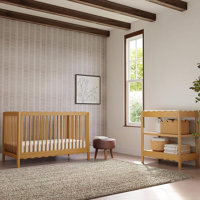 babyletto Swell 4-in-1 Convertible Crib with Toddler Bed Conversion Kit in Honey, Greenguard Gold Certified, Made of 100% Solid Wood