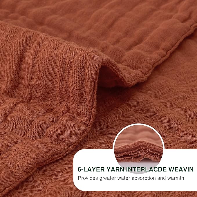 Love's cabin 6 Layer 100% Cotton Muslin Blanket, 60"x80" Twin Muslin Blanket for Couch Bed, Lightweight and Breathable Cotton Gauze for Adult, Orange