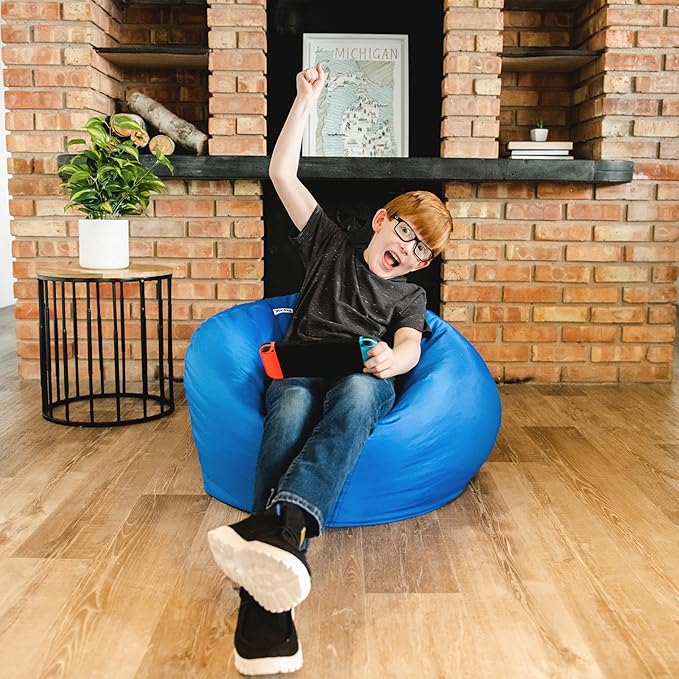 Big Joe Classic Bean Bag Chair for Kids Bedroom and Reading Nook, Easy-Clean Sapphire, Durable Nylon Polyester Blend, 2 feet Refillable