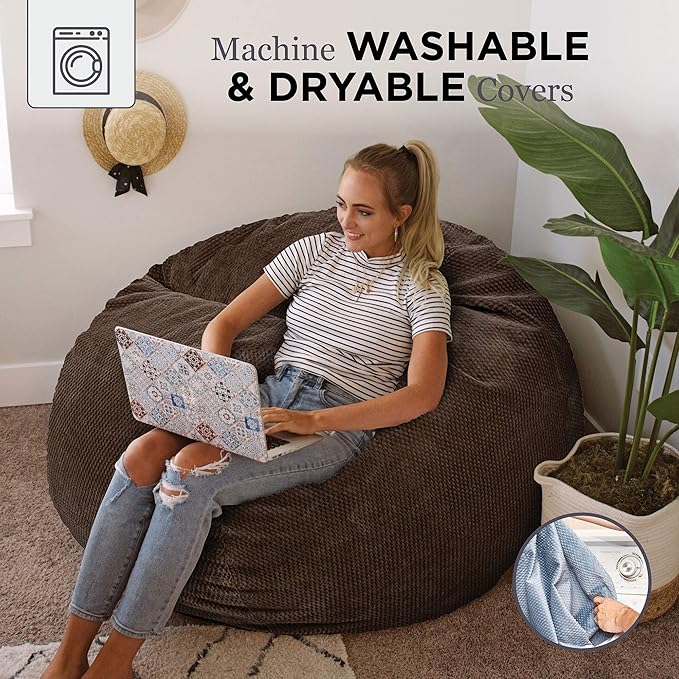CordaRoy's Chenille Bean Bag-Convertible Bean Bag Chair-Machine-Washable Chenille Fabric Cover-for Basement,Living Room,Game Room,Dorm & More - Full Size - Espresso | Made in The USA